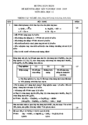 Đề kiểm tra học kỳ I môn Hóa học Lớp 11 (Tự luận) - Nhóm mã đề 301, 304, 307, 310, 313, 316, 319, 322 - Năm học 2018-2019 - Sở giáo dục và đào tạo Quảng Nam